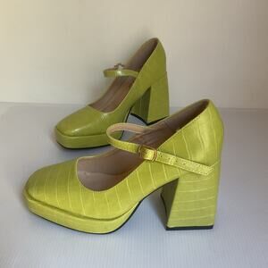 Nasty Gal Green Croc Embossed Block Heel Mary Jane Size 4 / 37 Festival Y2K